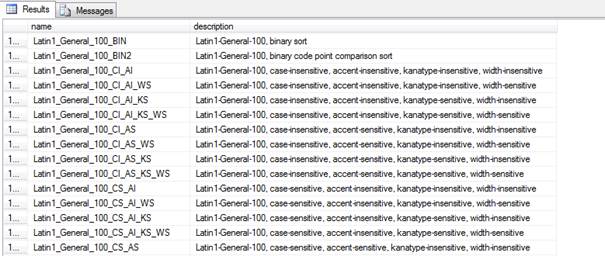 Select from fn_helpcollations